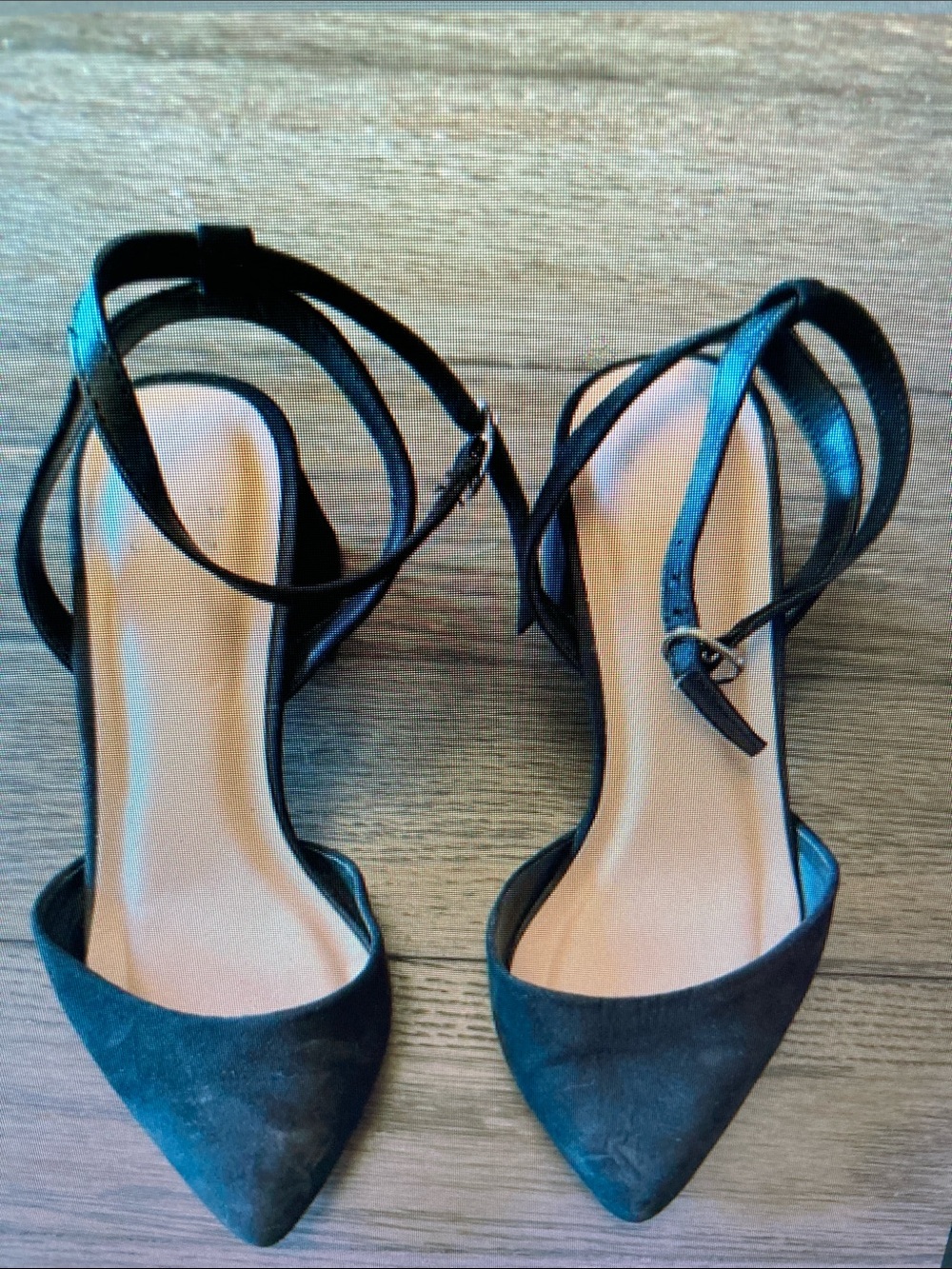 Black Pointed-Toe Ankle Strap Women's Heels